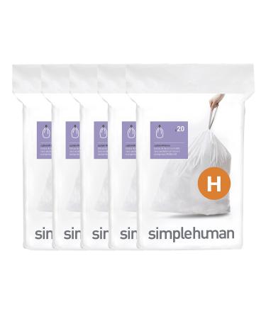 simplehuman Code H Custom Fit Drawstring Trash Bags in Dispenser Packs, 100 Count, 30-35 Liter / 8-9 Gallon, White