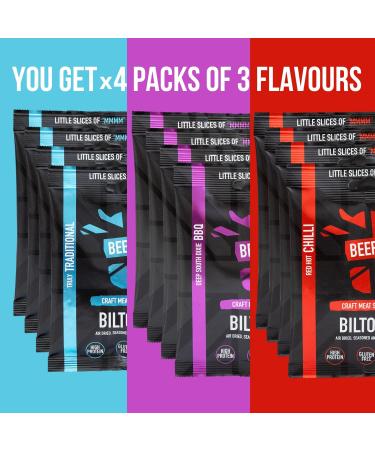 BEEFit Biltong Beef Jerky Variety Pack | 12x30g | Traditional Red Hot Chilli & BBQ Flavors | High Protein | Gluten Free | Keto Friendly - Buy Online on SooperMarket.com