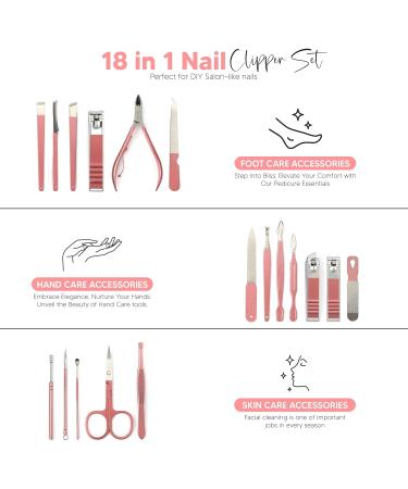 Kichly Manicure Set for Women - 18-Part Nail Clippers & Pedicure Tools in Rose Gold Travel Case - Buy Online on SooperMarket.com