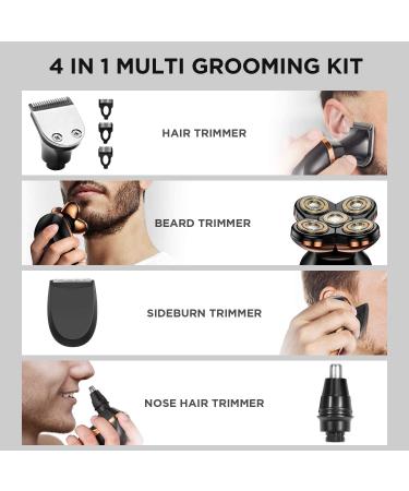 Electric Bald Head Razor for Men - 4 in 1 Grooming Kit with LED Display, Cordless Rotary Shaver - Wet/Dry, USB Rechargeable - Rose Gold - Buy Online on SooperMarket.com