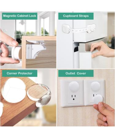 LATTCURE Baby Proofing Kit - 36 Pcs Safety Locks, Corner Protectors, Straps, Socket Covers - White - Buy Online on SooperMarket.com