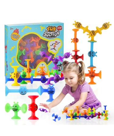 Suction Toys Kids Bath Toys 38 Pcs Slicone Sucker Toys for Kids Sensory Toys for 3 4 5 6 7 Year Old Boys Girls Toddler Montessori toys Building Toys for Stress Release and Travel Easter Gift 38pc