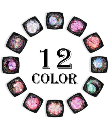 Chunky Holographic Body Glitter - 12 Color Mixed Cosmetic Sequins for Face, Eyes, Hair, Body - Festival Makeup & Nail Art - Buy Online on SooperMarket.com