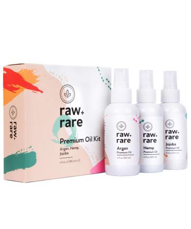 Premium Oil Kit Argan Hemp Seed and Jojoba Oils Multi-Purpose for Hair Skin and Massages 4 oz Each Bottle 100% Pure and Responsibly Sourced by Raw Plus Rare