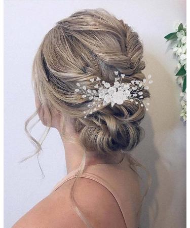 Edary Bridal Wedding Hair Comb | Silver Flower Headpiece with Rhinestones & Crystals - Elegant Hair Accessories for Women & Girls - Buy Online on SooperMarket.com