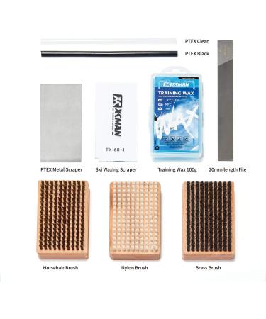 XCMAN Complete Ski & Snowboard Brush Set - Nylon Brass Horsehair Brushes Metal Scraper & PTEX Flat File for Waxing & Tuning - International Shipping Available - Buy Online on SooperMarket.com