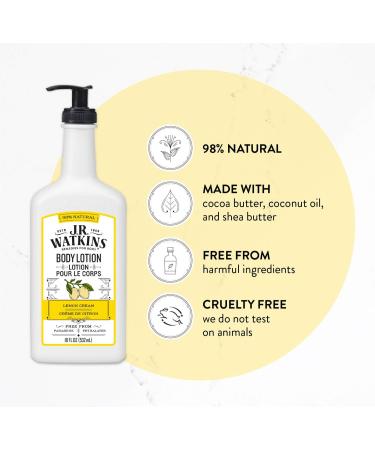J.R. Watkins Lemon Cream Daily Moisturizing Lotion - 18 fl oz Pump Dispenser - Shea Butter, Cocoa Butter, Coconut Oil, Vitamin E - Hydrating Body Cream - Buy Online on SooperMarket.com