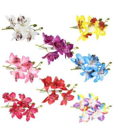 8 Pack Artificial Orchid Flower Hair Clips Barrettes Thailand Tropical Flower Hair Accessories for Women Flower Hair Bow Alligator Clips Floral Brooch Pins Wedding Party Bridal Hawaiian Headpieces
