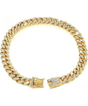 Cuban Connection Dog Collar - 17.7 Cuban Link Chain Alloy Diamond Gold Bling Jewelry for Dogs & Cats - Buy Online on SooperMarket.com