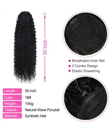 30 Curly Drawstring Ponytail Extension - Synthetic Hairpiece for Women (1B#) - Buy Online on SooperMarket.com