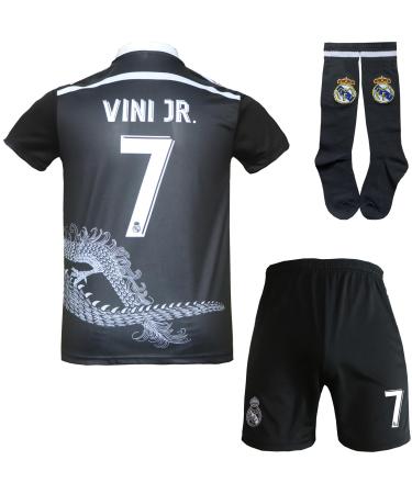 Hussatex R. Madrid Vini Jr. #7 Vinicius Special Black Dragon Edition Football Children Trikot Shorts Socks Sick Youth Sizes Black 26 (8-9 years)