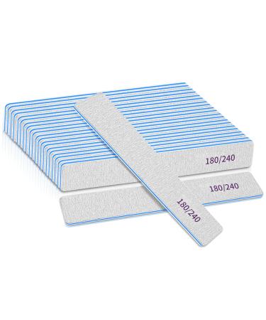 Nail Files 180/240 Grit Nail Files 12pcs Nail Files Professional Emery Boards Double Sided Nail Files Nail Files for Natural Nails and Artificial Nails or Thick Nail File Washable 180/240 Nails Edge & Natural Nails