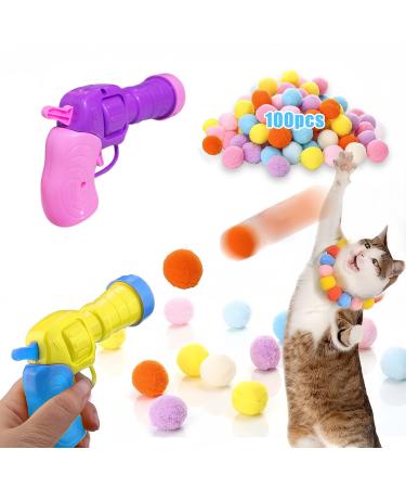 WACURRENTHYD Interactive Cat Toys Cat Toy Launcher 100 Cat Pom-Poms Balls & 2 Cat Ball Gun Cat Toys for Indoor Cats DIY Set Suitable for Training and Playing Attached 3 Cat Bouncy Balls