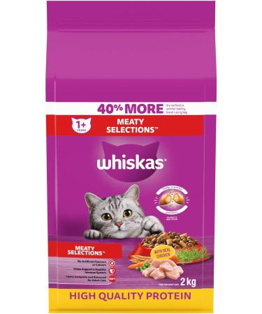 WHISKAS Seafood Selections Adult Dry Cat Food with Real Salmon 9.1kg Bag & Meaty Selections Adult Dry Cat Food with Real Chicken 2kg bag - Buy Online on SooperMarket.com