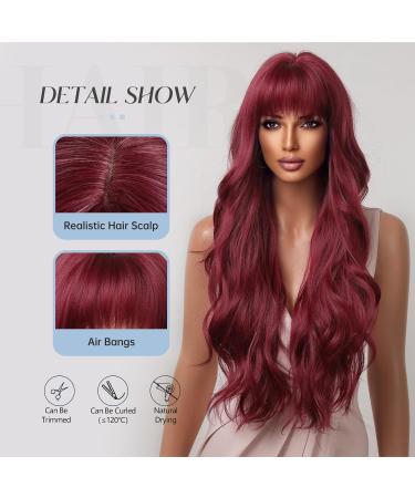 Long Natural Wave Red Wigs for Women | Cosplay Party Synthetic Hair Wigs with Bangs - Shop Internationally! - Buy Online on SooperMarket.com