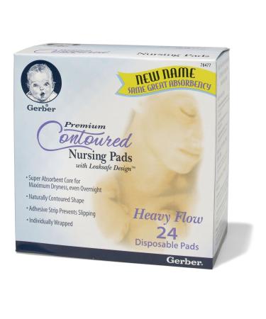 Gerber Premium Contoured Nursing Pads with Leaksafe Design Heavy Flow 24 Disposable Pads