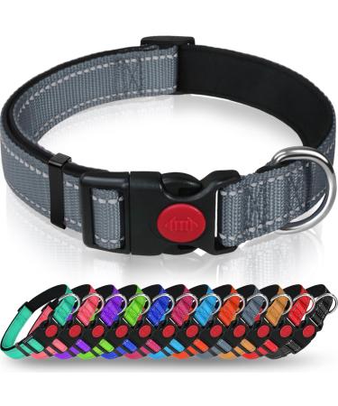 Taglory dog collar soft padded neoprene nylon dog collar for small dogs adjustable and reflective for training gray s (1 Pack) gray