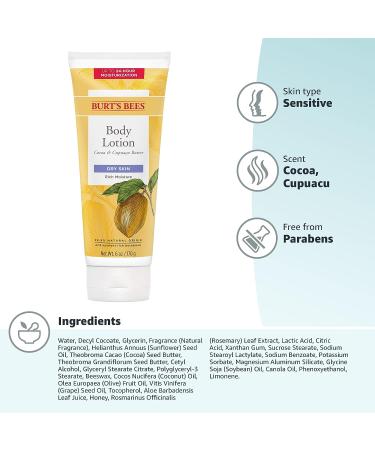 Burts Bees Cocoa & Cupuacu Butter Body Lotion for Dry Skin - 6 Oz (Pack of 1) - Buy Online on SooperMarket.com