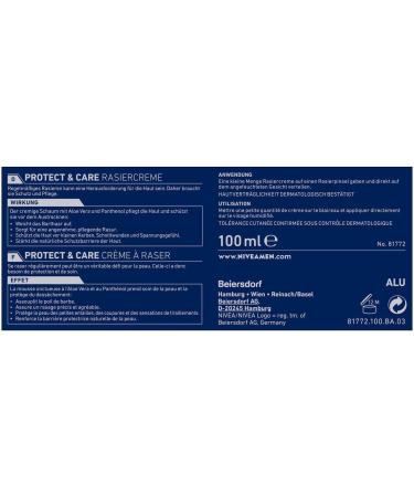 NIVEA MEN Protect & Care Shaving Cream - Gentle Shave with Creamy Foam, 100ml - Buy Online on SooperMarket.com
