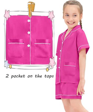 SWOMOG Kids Satin Pyjamas Set - 6-7 Years Rose Red | Short Sleeve 2 Piece Lounge Set for Girls Boys - Buy Online on SooperMarket.com