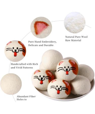 XL Cute Cat Face Wool Dryer Balls - Handmade Reusable Fabric Softener | Organic Shorten Drying Time | 3 Pack for 1000+ Loads - Buy Online on SooperMarket.com