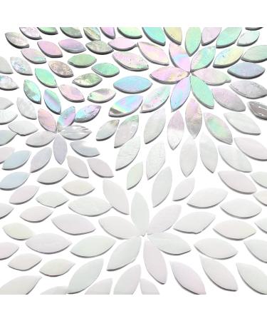 KALUCION 120 Pcs Iridescent White Petal Mosaic Tiles - Stained Glass Flower Petals Kit for Mosaics and Crafts - Buy Online on SooperMarket.com