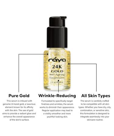 RAYA 24K Gold Anti-Aging Serum | Facial Treatment for All Skin Types | Reduces Fine Lines & Wrinkles with Pure 24K Gold - Buy Online on SooperMarket.com