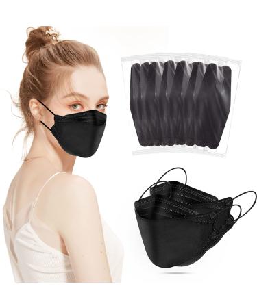 DC-BEAUTIFUL 55 Pack KF94 Face Masks, 4 Ply Disposable KF94 Masks Black, Individually Packaged Fish Mouth Type kf94 Mask, Premium KF94 Face Masks for Adults (55 Pcs, Black) MC-A