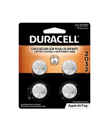 Duracell 2032 battery CR2032 3v Lithium Coin Battery 4 Count (pack of 1). Bitter Coating Helps Discourage Swallowing Child-secure Packaging. Ideal for Key Fobs Remotes and More. Lithium Batteries