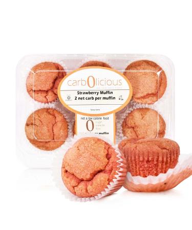 Low Carb Strawberry Muffins 6-Pack By Carb-o-licious- Delicious Keto Muffins With Only 2 Net Carbs Each- Sugar Free Healthy Snack With Almond Flour- Best Tasting Low-Carb Diet Treat!