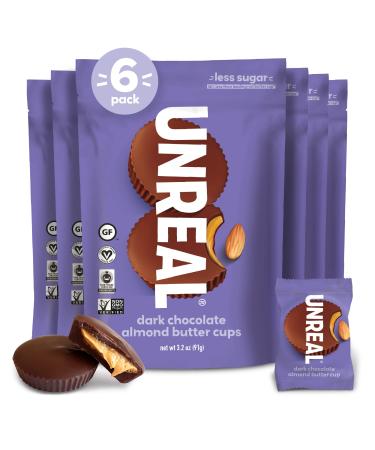UNREAL Dark Chocolate Almond Butter Cups | Vegan, Gluten Free, Less Sugar | 3.2 Ounce (Pack of 6)