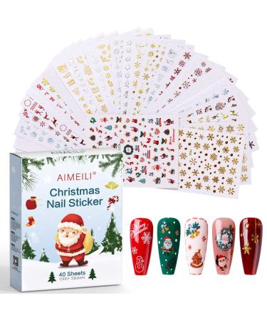 AIMEILI Christmas Nail Art Stickers Decals 3D Self-adhesive Snowflake Elk Pattern for Women Girls Manicure DIY and as Kids Craft Art 001