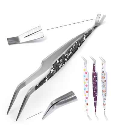 Helperfect Premium 2in1 stainless steel tick pliers for dogs and cats - gentler & effective tick remover - consisting of tick tweezers and tick hooks - perfect for all pet owners black
