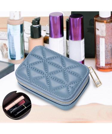 Travel Makeup Bag & Lipstick Case with Mirror - Mini Cosmetic Jewelry Box - Perfect New Year Gift - Blue - Buy Online on SooperMarket.com