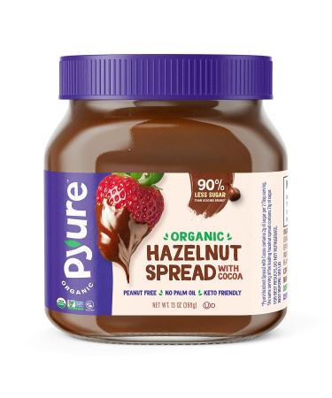 Pyure Organic Chocolate Hazelnut Spread | 90% Less Sugar | 1 Net Carb Keto Snack | No Palm Oil, Gluten-Free, Peanut Free, Plant-Based Hazelnut Spread for Vegan Keto Friendly Food | 13oz
