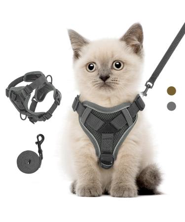 VavoPaw Cat Harness and Leash Set for Walking Adjustable Kitten Vest Harness with Reflective Strip Breathable Mesh Escape Proof Soft Pet Safety Vest for Cats Kittens Puppies S Grey Small Gray