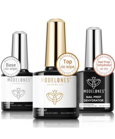 modelones Gel Base and Top Coat with Nail Dehydrator Set No Wipe Diamond Super Shiny Top Coat Nail Art Prep Kit for Gel Nail Polish