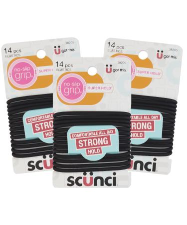 Scunci Black Gel Elastics No-Slip Grip Strong Hold-Ponytailers 14 Pcs per Pack (3-Pack) 42 Count (Pack of 3)