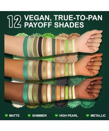 Olive Green Eyeshadow Palette | Black Green Multichrome | 12 Pigmented Shades for Smokey Green Brown Eye Makeup | Long Lasting Vegan Holiday Gift - Buy Online on SooperMarket.com