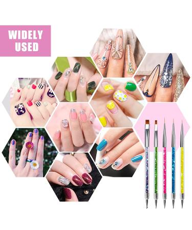 Sularpek 5 Pcs Double Ended Nail Design Brushes - Nail Art Point Drill Drawing Kit in Purple, Green, Pink, Blue, Yellow - Buy Online on SooperMarket.com