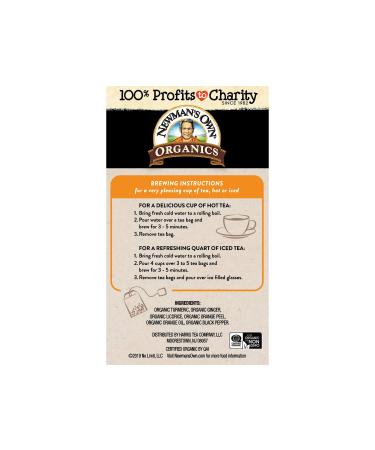 Newman's Own Organics Herbal Tea - Turmeric Ginger, Caffeine Free, 20 Bags (1.6 oz) - Buy Online on SooperMarket.com