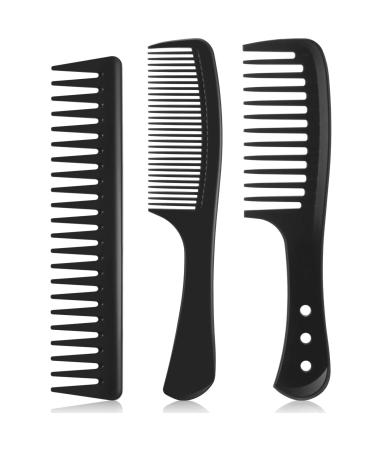 3 Pieces Wide Tooth Detangling Hair Comb Detangling Hair Comb Hair Styling Comb Set, Carbon Fiber Styling Cutting Comb Anti Static Heat Resistant Comb for Women Curly Straight Long Hair, Black