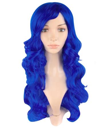 MapofBeauty Charming Synthetic Long Curly Cosplay Women's Party Wig (Navy Blue)