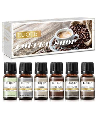 EUQEE Coffee Fragrance Oils Gift Set Humidifier Oil Essential Oils for Diffusers for Home Coffee Coffee Cake Chocolate Coconut Cream Coconut & Vanilla Black Opium 6 10 ml