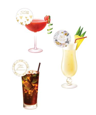 15 Pre-Cut Circle 50th 50 Years Golden Anniversary Edible Wafer Paper Cocktail Drinks Champagne Prosecco Toppers Decorations - 5cm circles