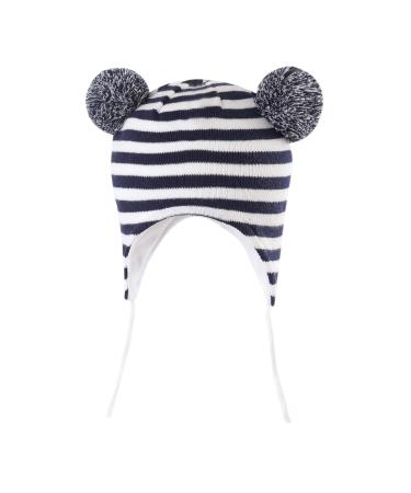 LANGZHEN Toddler Kids Infant Winter Hat Earflap Knit Warm Cap Fleece Lined Beanie for Baby Boys Girls 6-12 Months Navy-Stripe