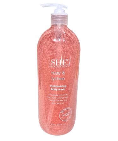 Om She Aromatherapy ROSE & LYCHEE Shower Body Wash 33.8 oz