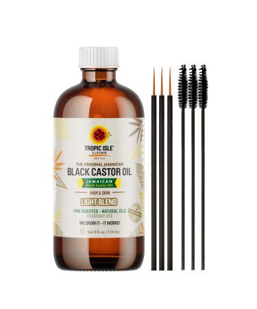 Tropic Isle Living Jamaican Black Castor Light Oil 4oz/ 120ml Brush Set | For Hair Growth Oil Skin Conditioning Eyebrows & Eyelashes Gives Hydration and Strengthening the Hair 4 Fl Oz (Pack of 1) Light