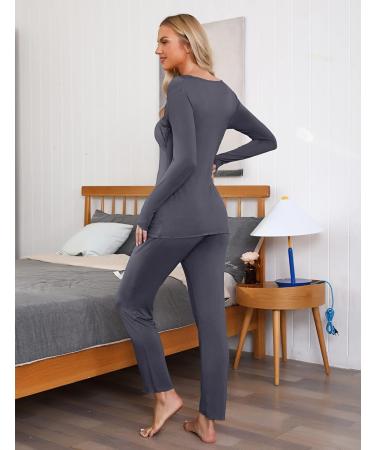 Irdcomps Women's Maternity Pyjamas Set - Cotton Nursing Nightwear PJ for Breastfeeding - Long Sleeve Sleepwear for Pregnancy - Dark Grey - Size L - Buy Online on SooperMarket.com