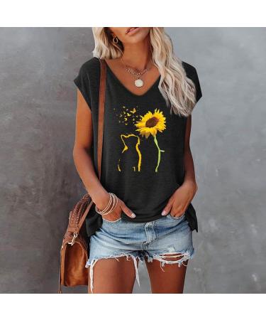 Womens Funny Letter Print Graphic Tee Shirt, Short Sleeve Dressy Casual Top - Black, Size Large - Buy Online on SooperMarket.com